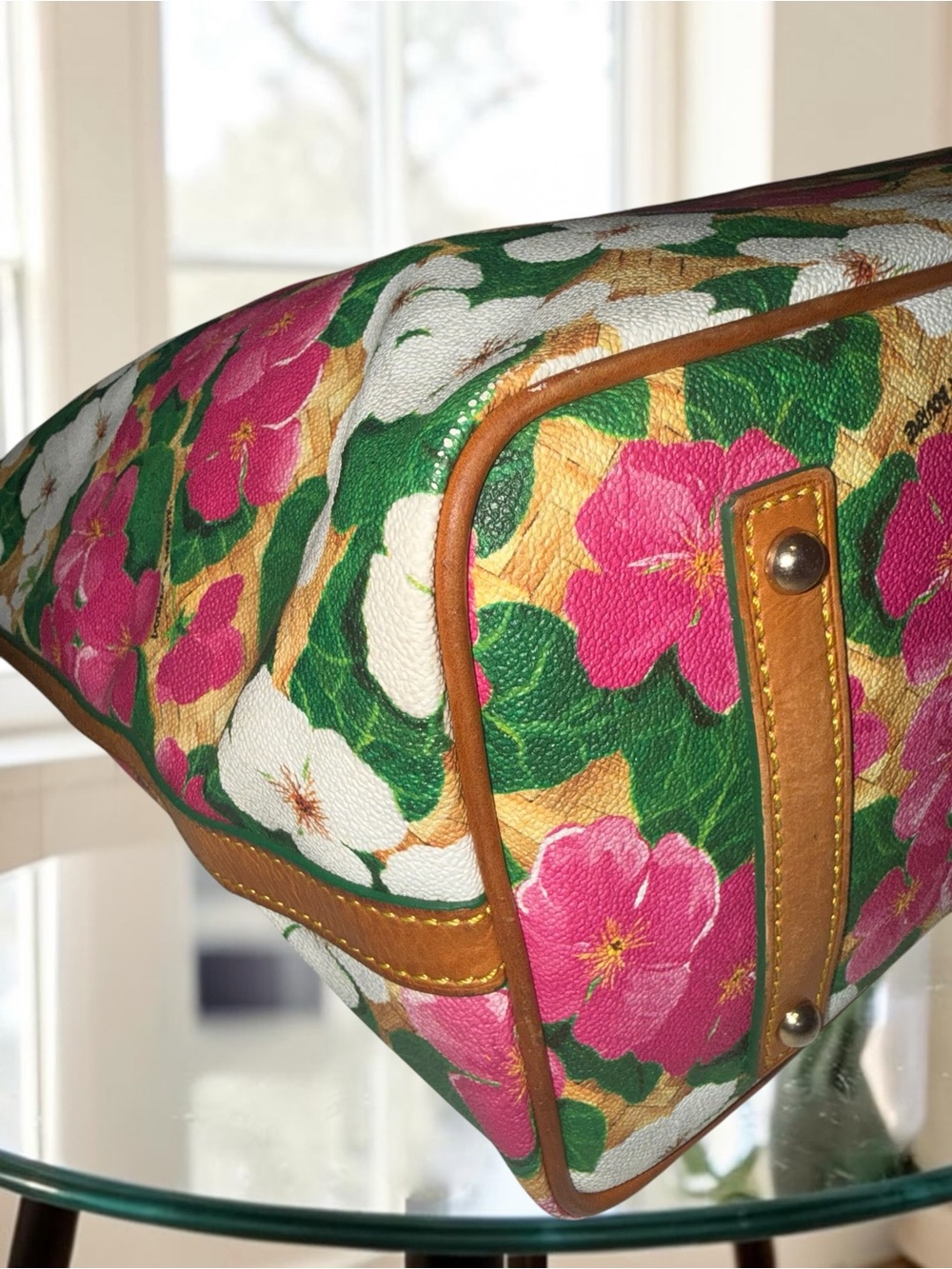 Dooney & Bourke Floral Pink, White, and Green Large Shopper Tote Bag EUC - Picture 11 of 16